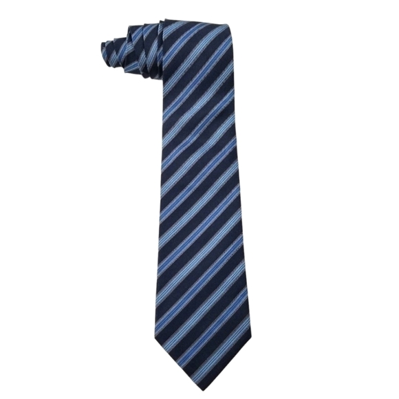Boss Hugo Boss blue diagonal stripes mens 100% silk neck tie Made In Italy - Picture 1 of 7